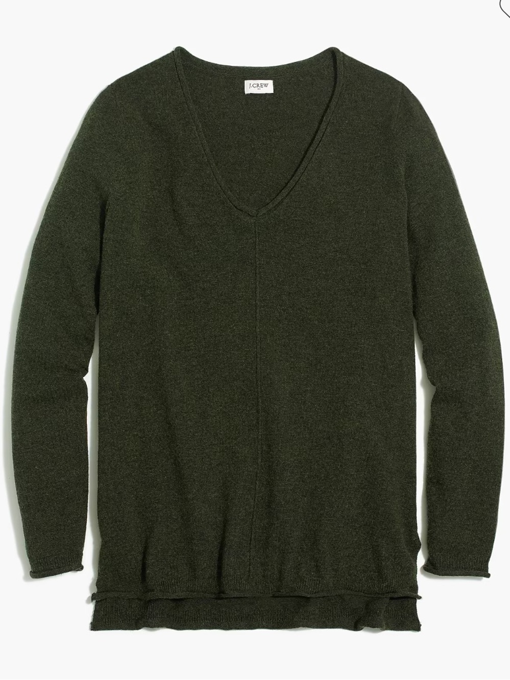 J. Crew Olive Green V-Neck Pullover Cotton Wool Blend Sweater Size Medium